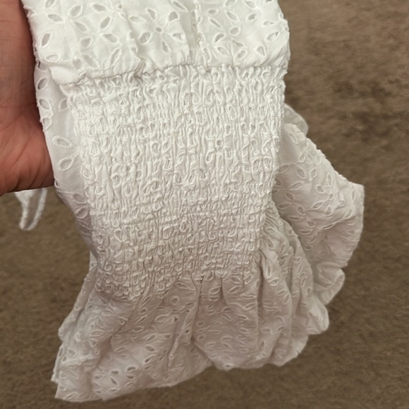 Provence smocked-waist midi dress in eyelet